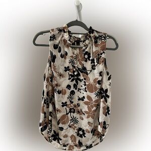 Ann Taylor Cream Sleeveless Tie Front Blouse